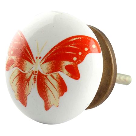 Red Butterfly Ceramic Wardrobe Knob